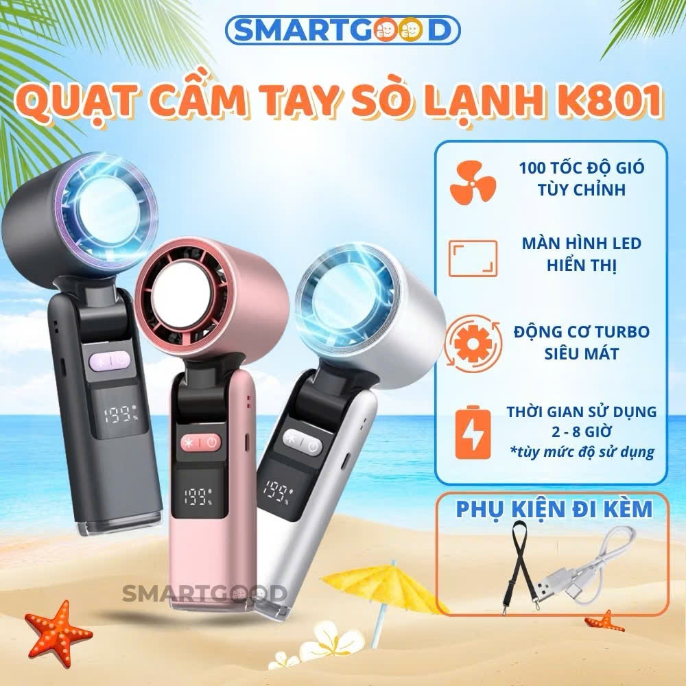Quạt Tích Điện Mini K801 Pin 5000mAh Giá Rẻ, 100 Cấp Độ Gió